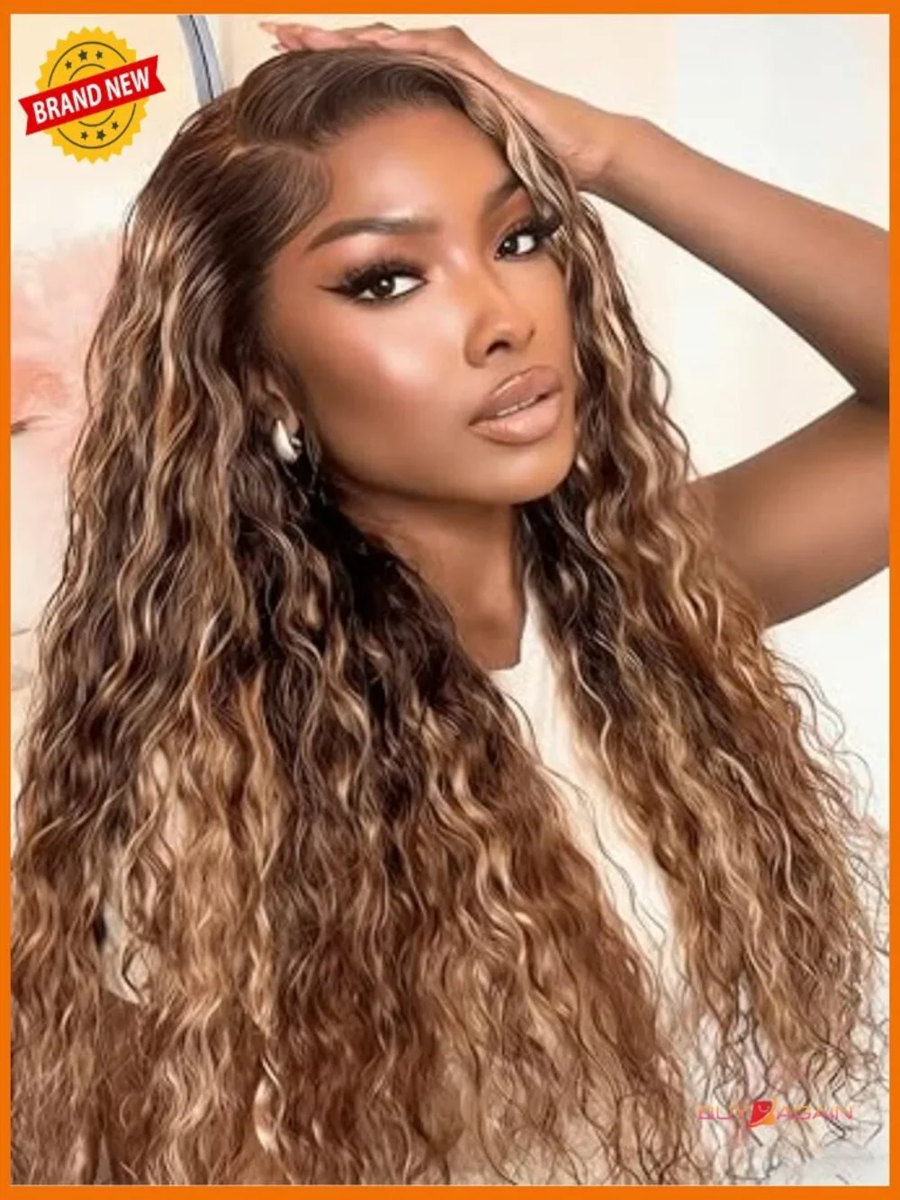 13x4 Lace Front Wig Human Hair Drawstring Water Wave Curly Pre-Plucked Bleached